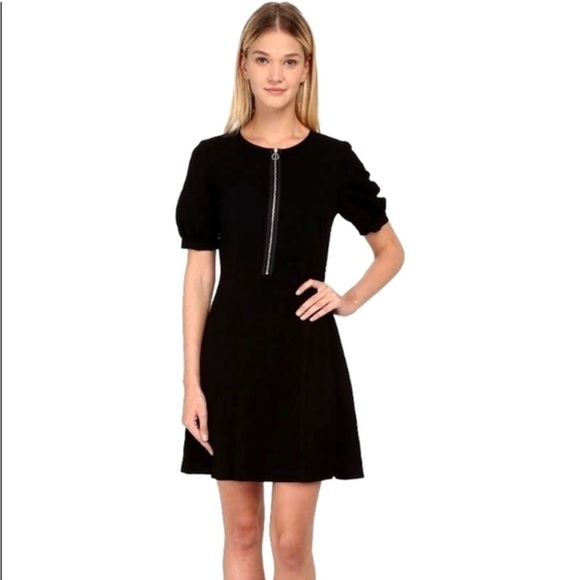Marc by Marc Jacobs Irving Crepe Zip Front Mini Dress Black Puff Sleeve Sz 6 - Picture 2 of 15